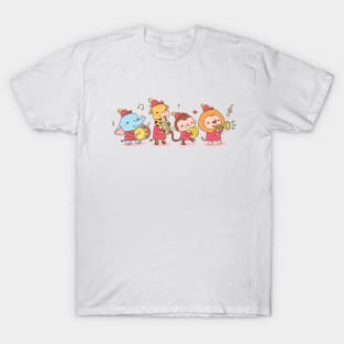 Cute Animals Elephant, Giraffe, Monkey and Lion Musical Band T-Shirt